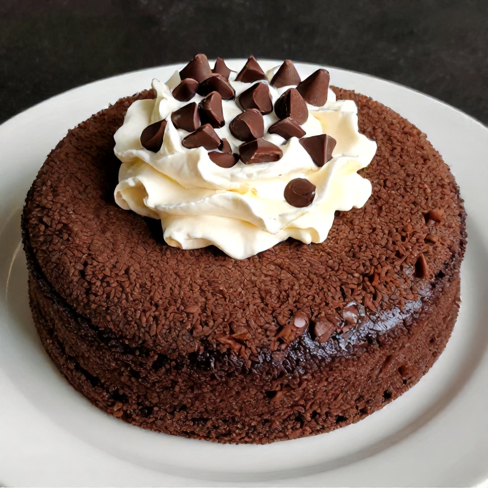 Served Death by Chocolate Poke Cake with whipped cream and chocolate chips