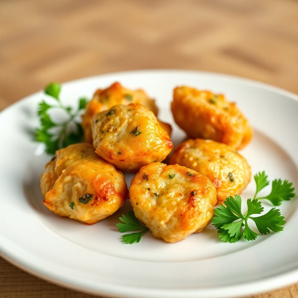 Plated Garlic Pork Bites with fresh parsley