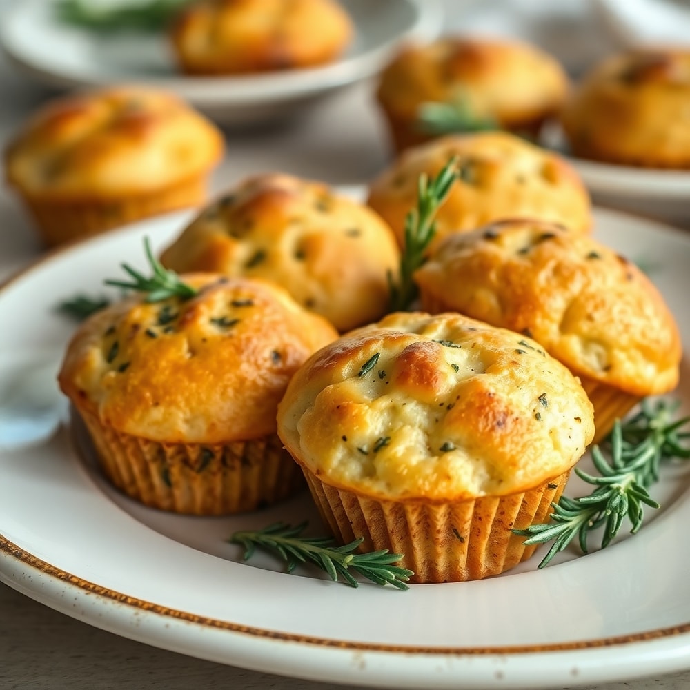 Garlic rosemary focaccia muffins close-up