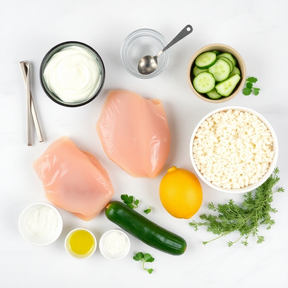 Raw ingredients for Greek Chicken Bowl