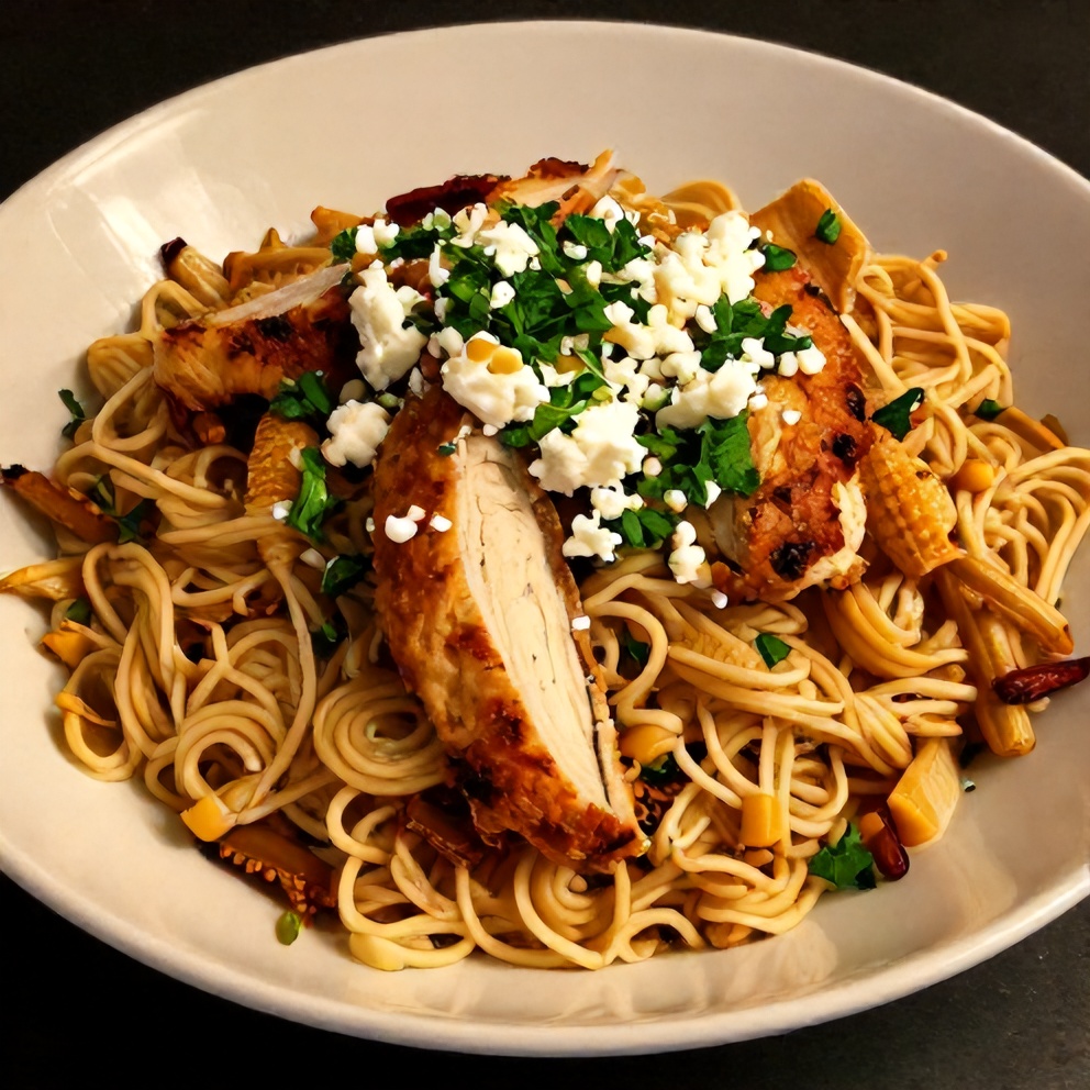 Plated serving of crispy high-protein chicken orzo
