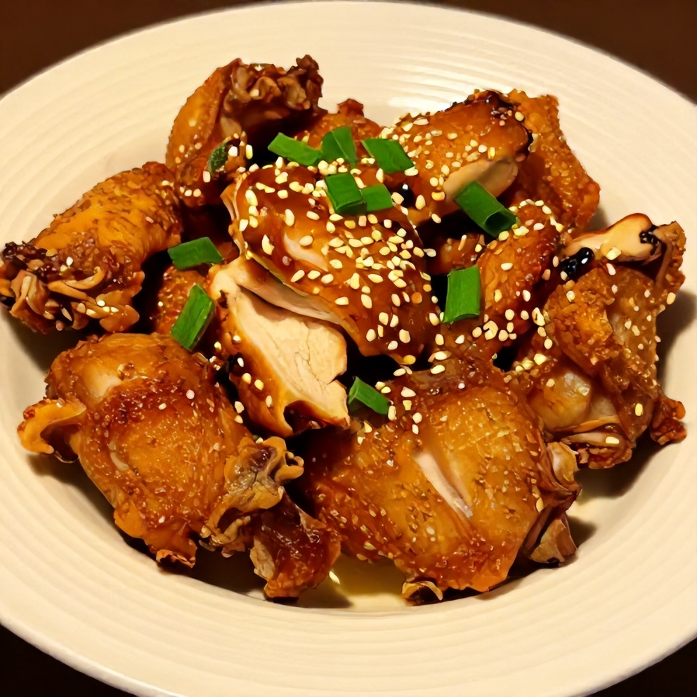 Crispy Honey Garlic Chicken on a plate with green onions