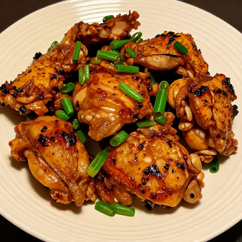 Plated Crispy Honey Garlic Chicken with green onions
