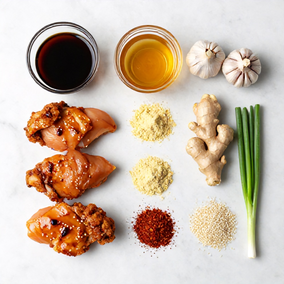 Raw ingredients for Crispy Honey Garlic Chicken