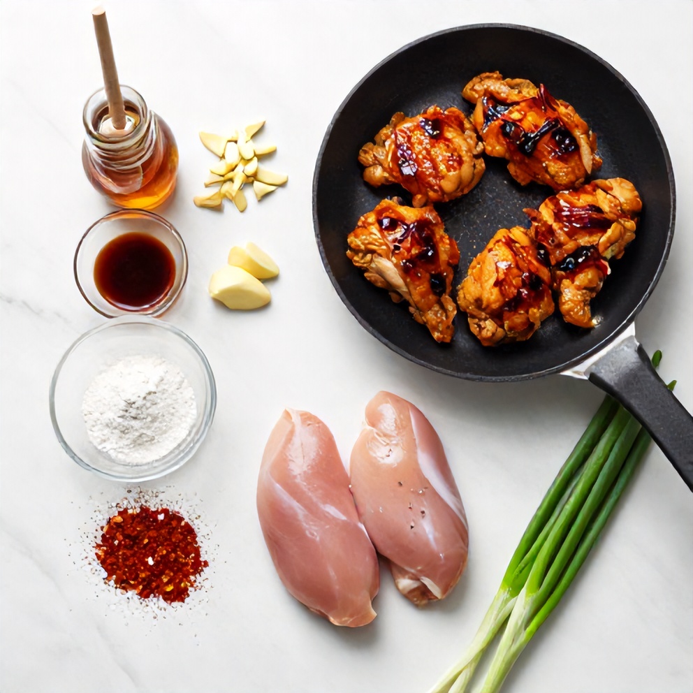 Raw ingredients for Crispy Honey Garlic Chicken