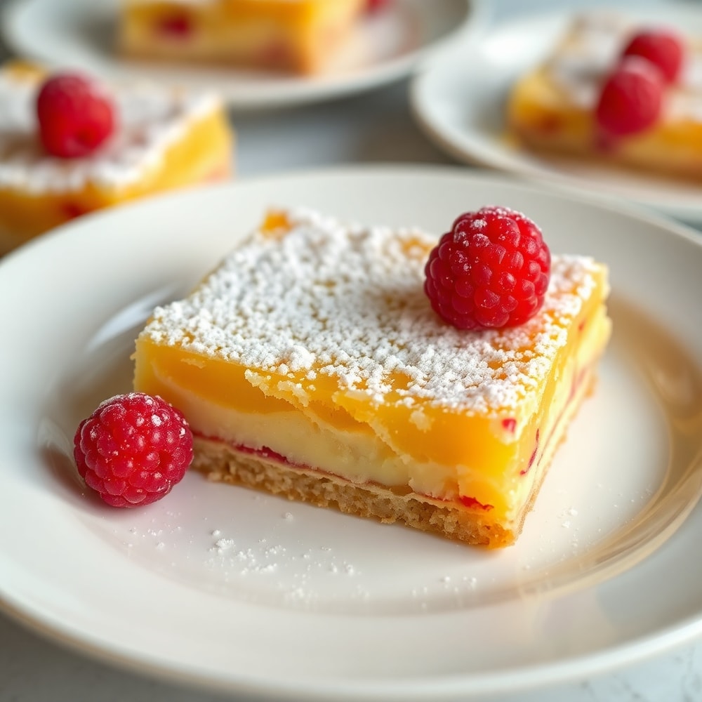 Lemon Raspberry Bars on a dessert plate