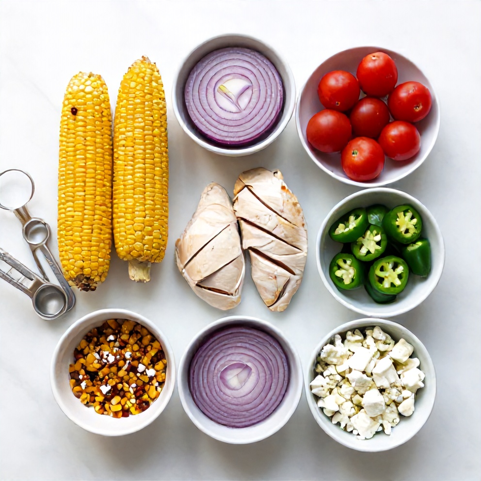Raw ingredients for Mexican Street Corn Chicken Bowls