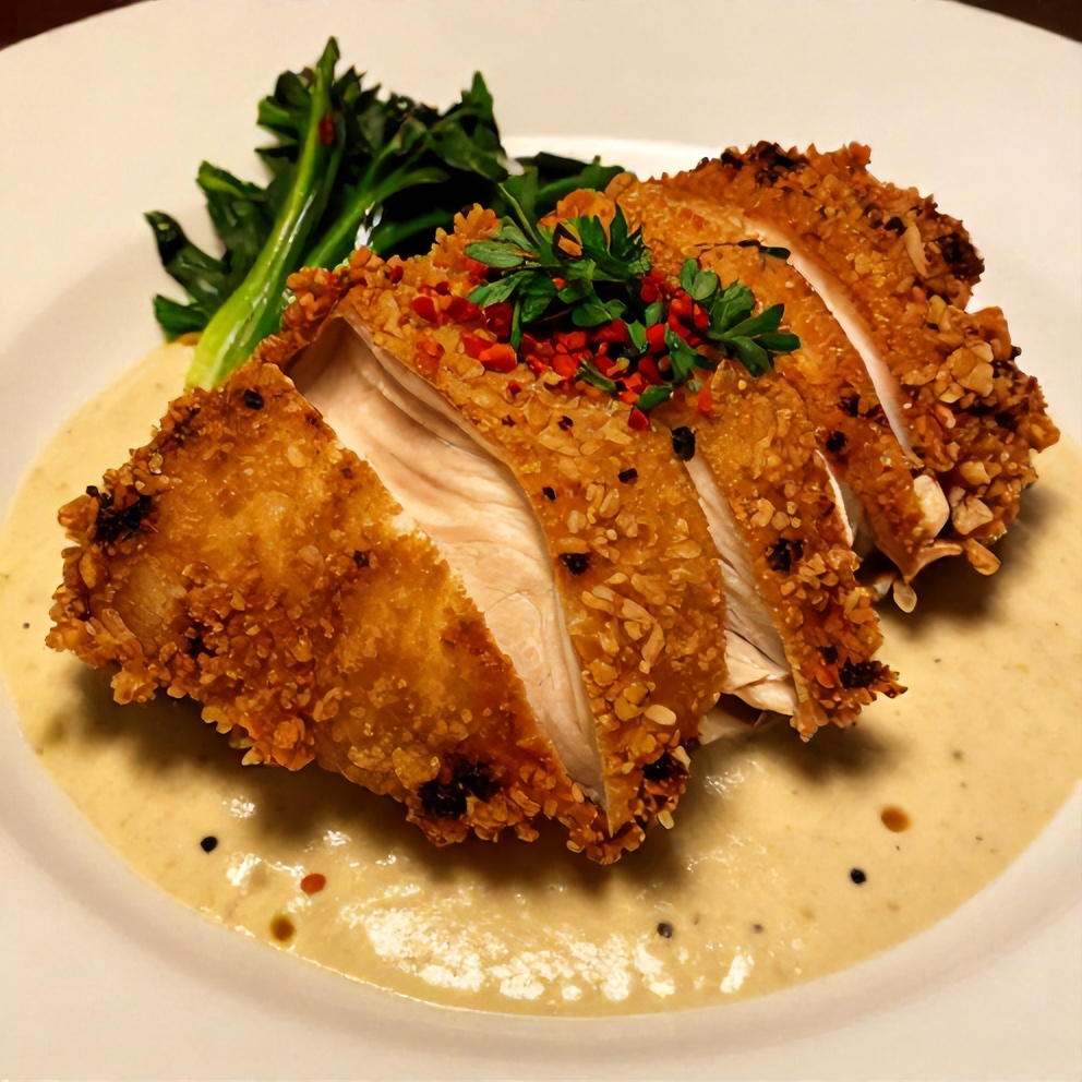 Crispy Parmesan Chicken with Garlic Cream Sauce