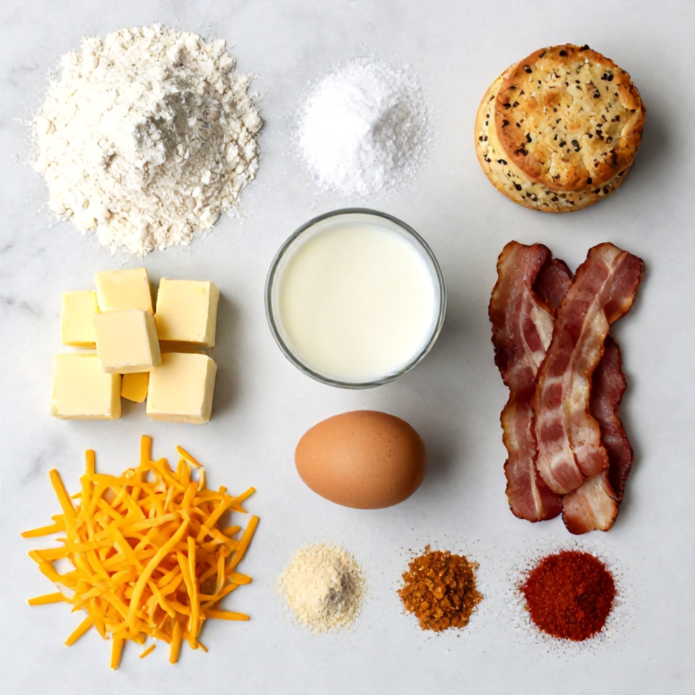 Raw ingredients for Protein Breakfast Biscuits on a marble surface