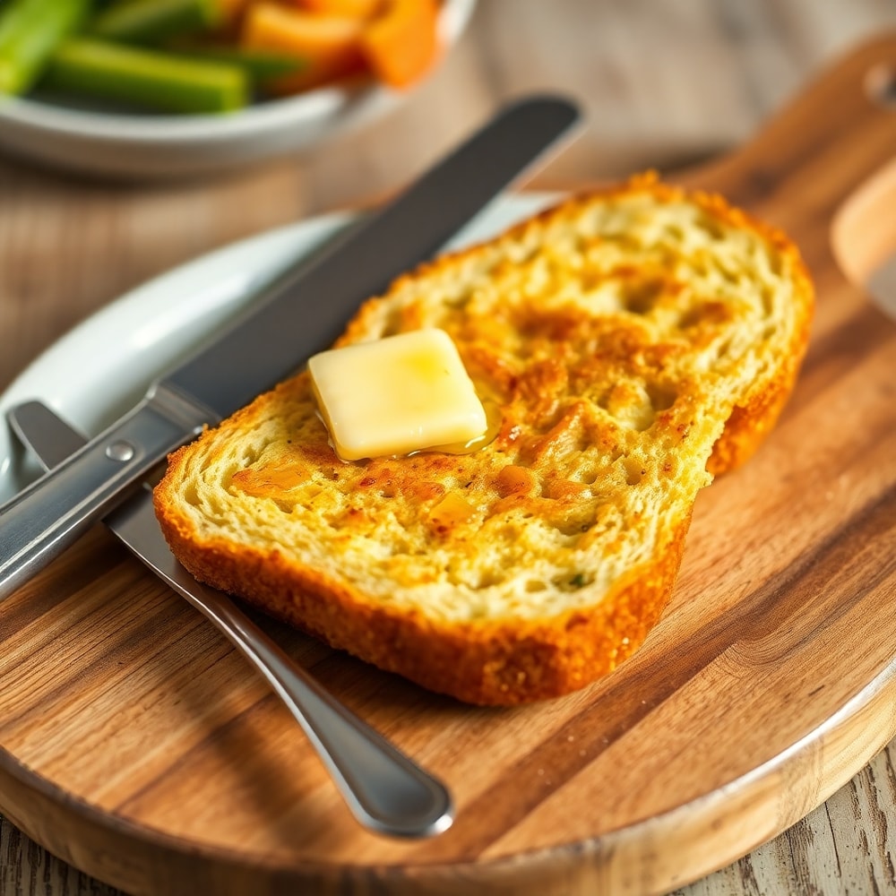 Sliced Dill Pickle Bread on a plate with butter