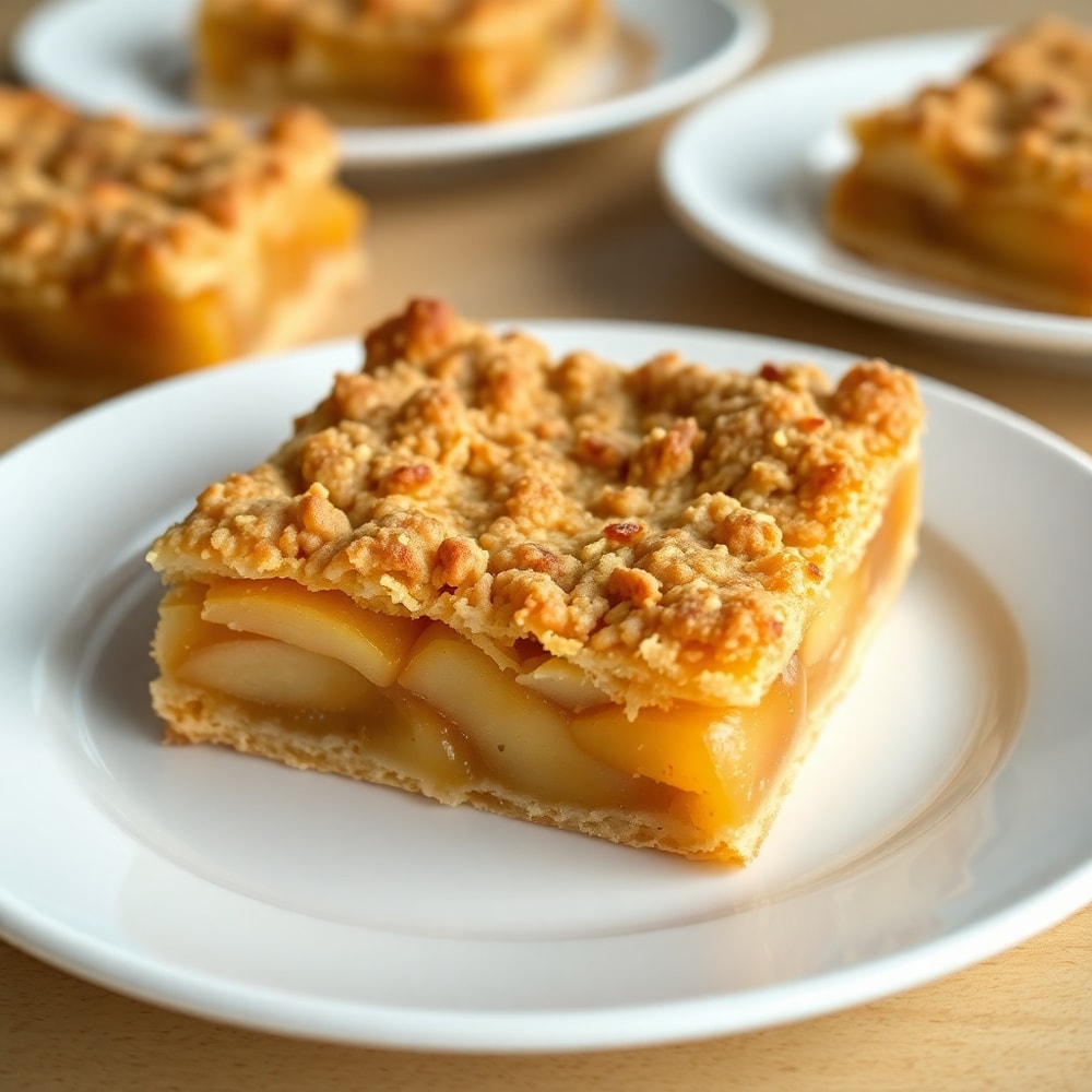 A perfect serving of Apple Pie Bars on a white plate