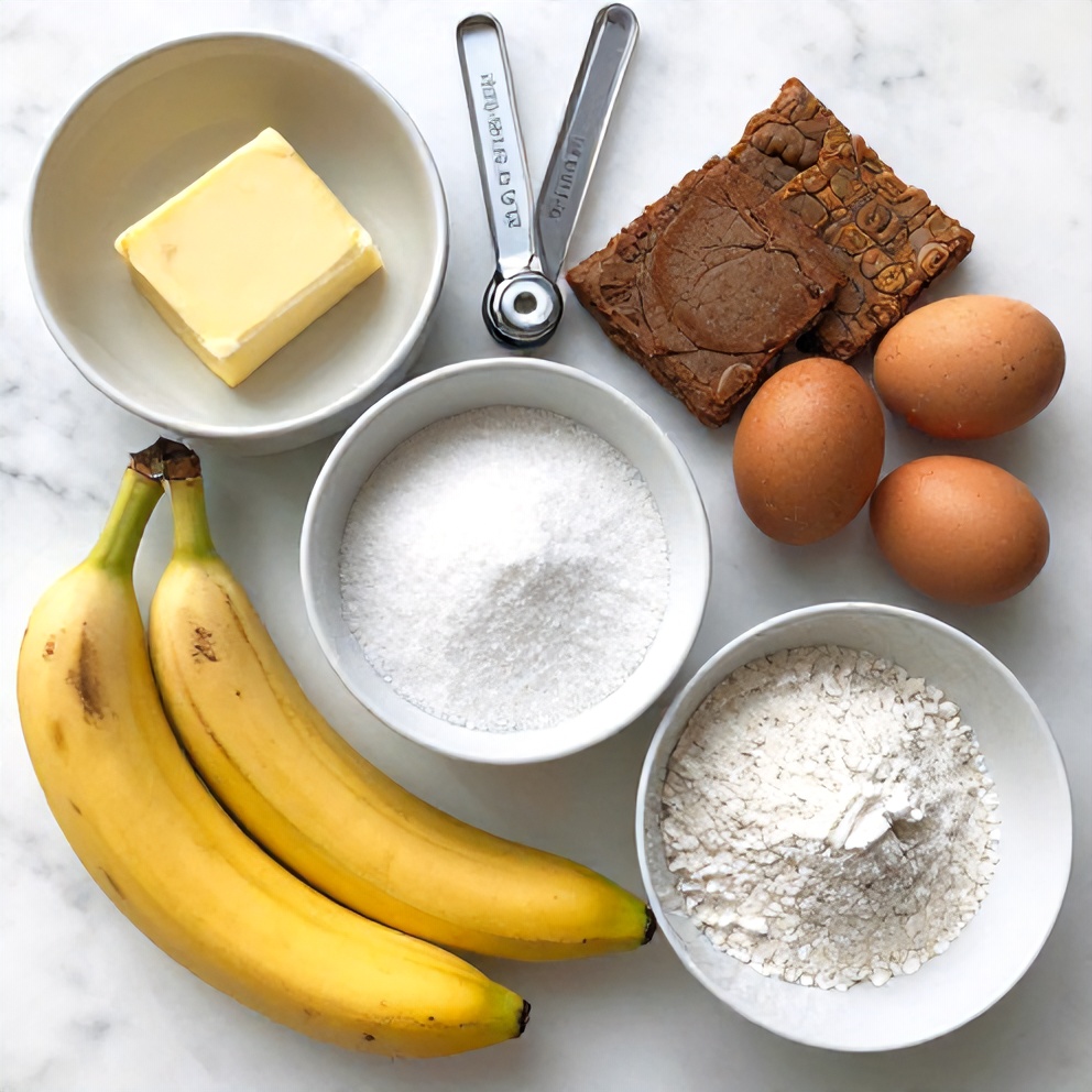 Raw ingredients for banana pudding brownies