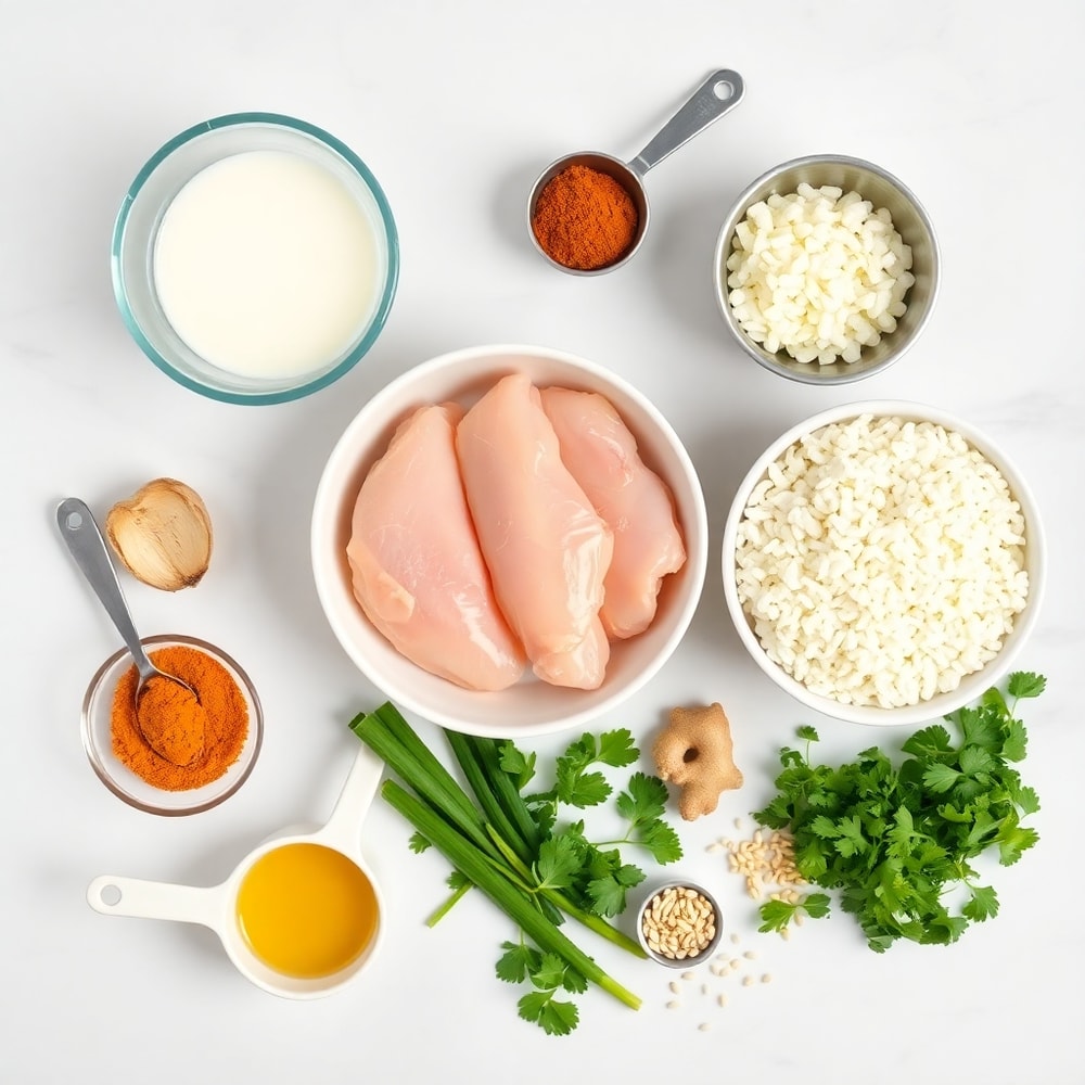 Raw ingredients for Coconut Chicken Rice Bowl