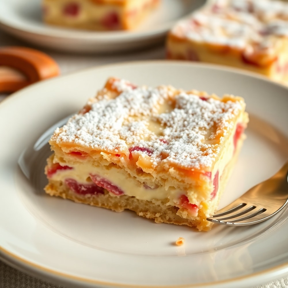 Creamy Rhubarb Bars Ready to Serve