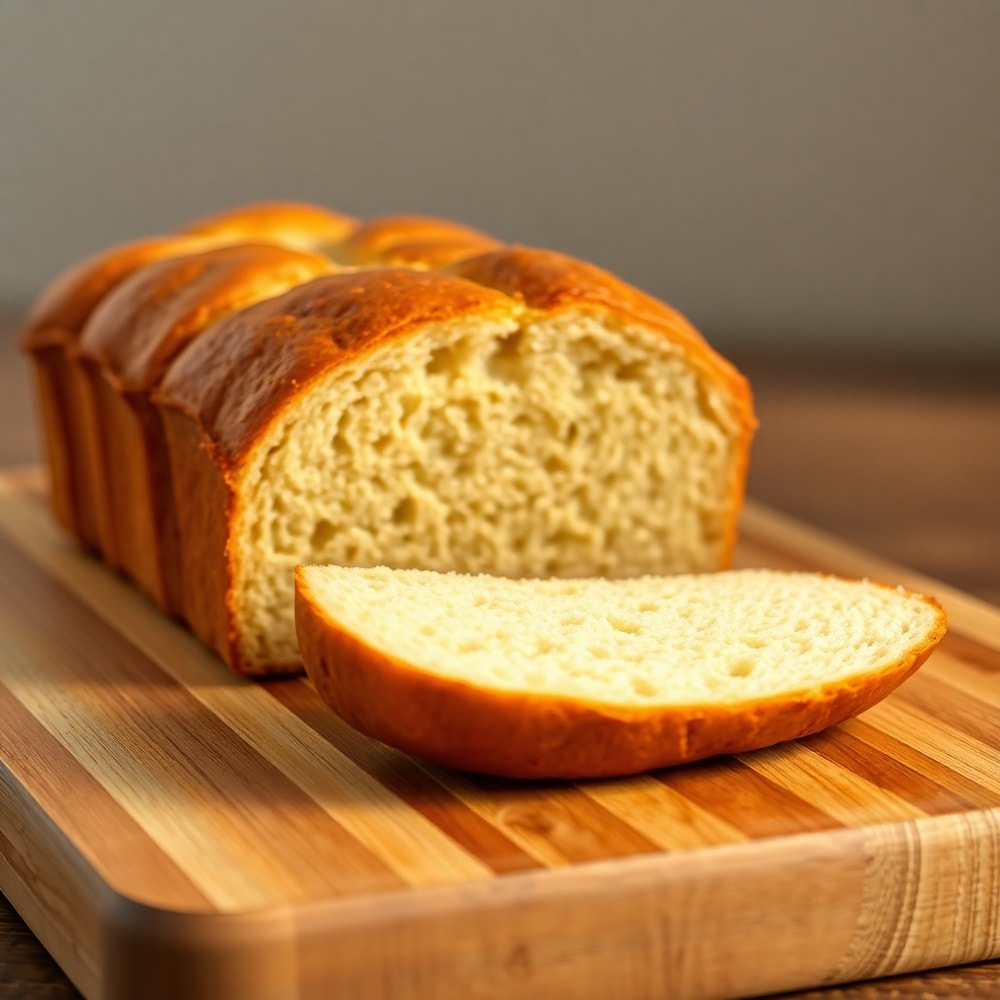 A sliced loaf of crockpot bread on a wooden cutting board