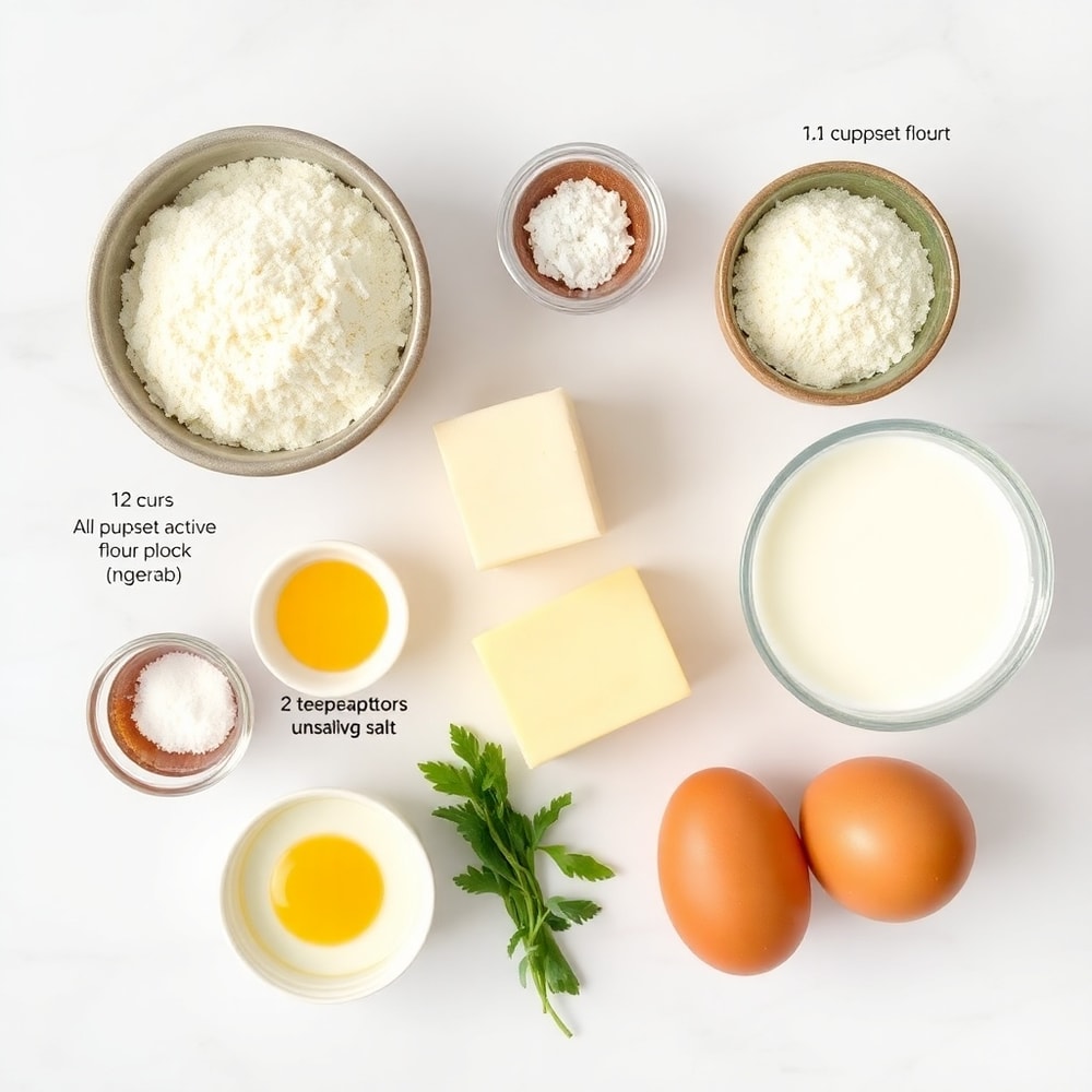 Raw ingredients for crockpot bread: flour, yeast, sugar, salt, butter, milk, and eggs