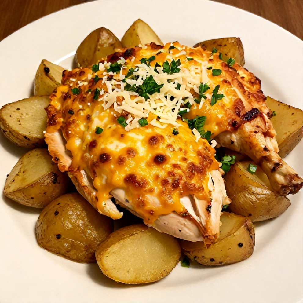 Crockpot Garlic Parmesan Chicken and Potatoes Final Dish
