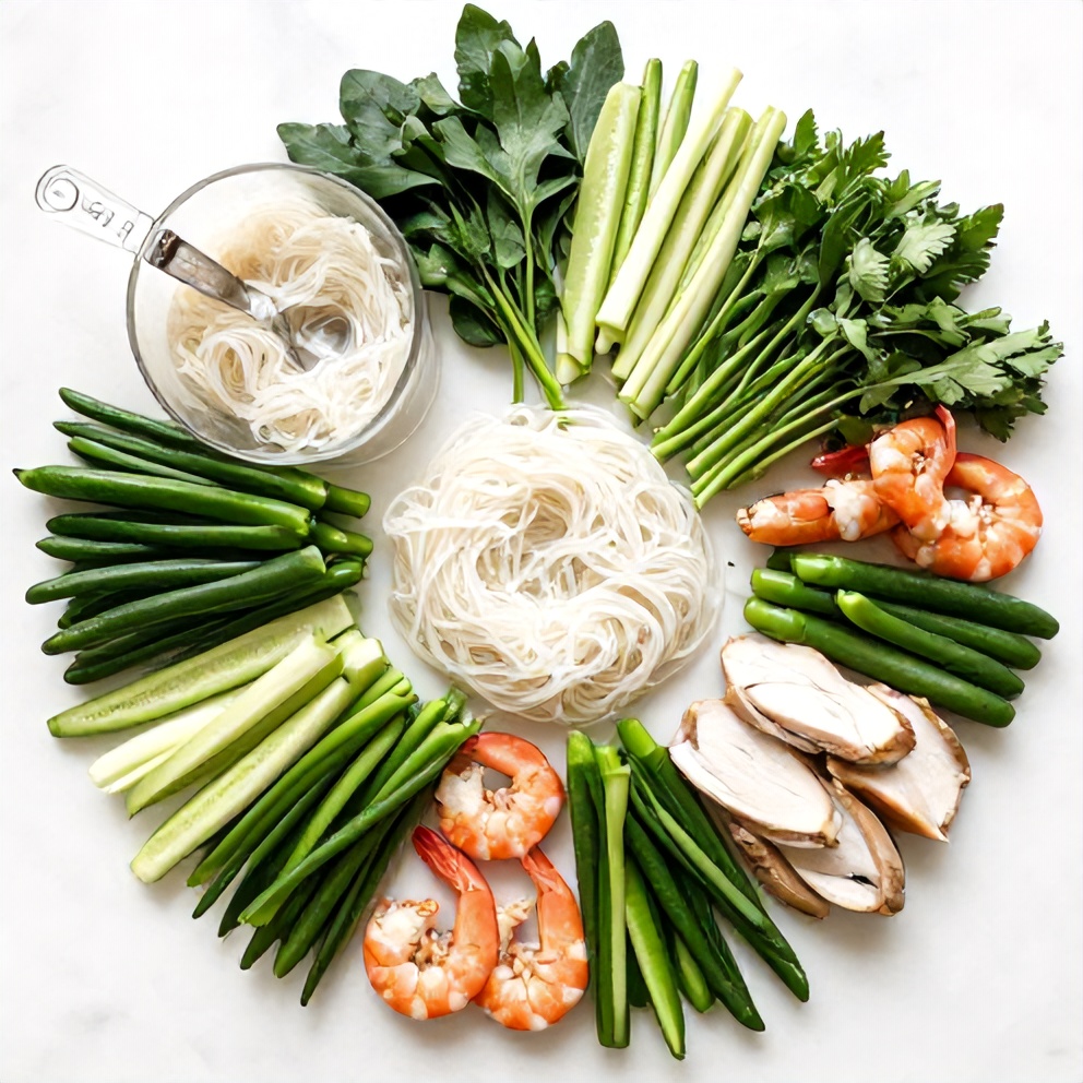 Raw Ingredients for Fresh Spring Roll Bowl