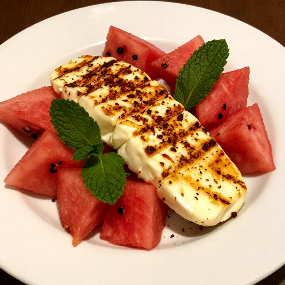 Plated Grilled Halloumi and Watermelon Salad