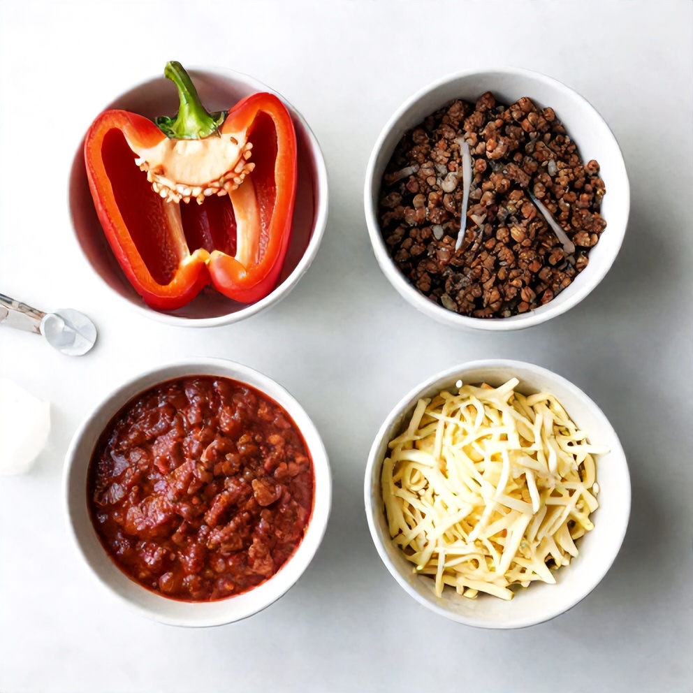 Raw ingredients for Hawaiian Pizza Stuffed Peppers