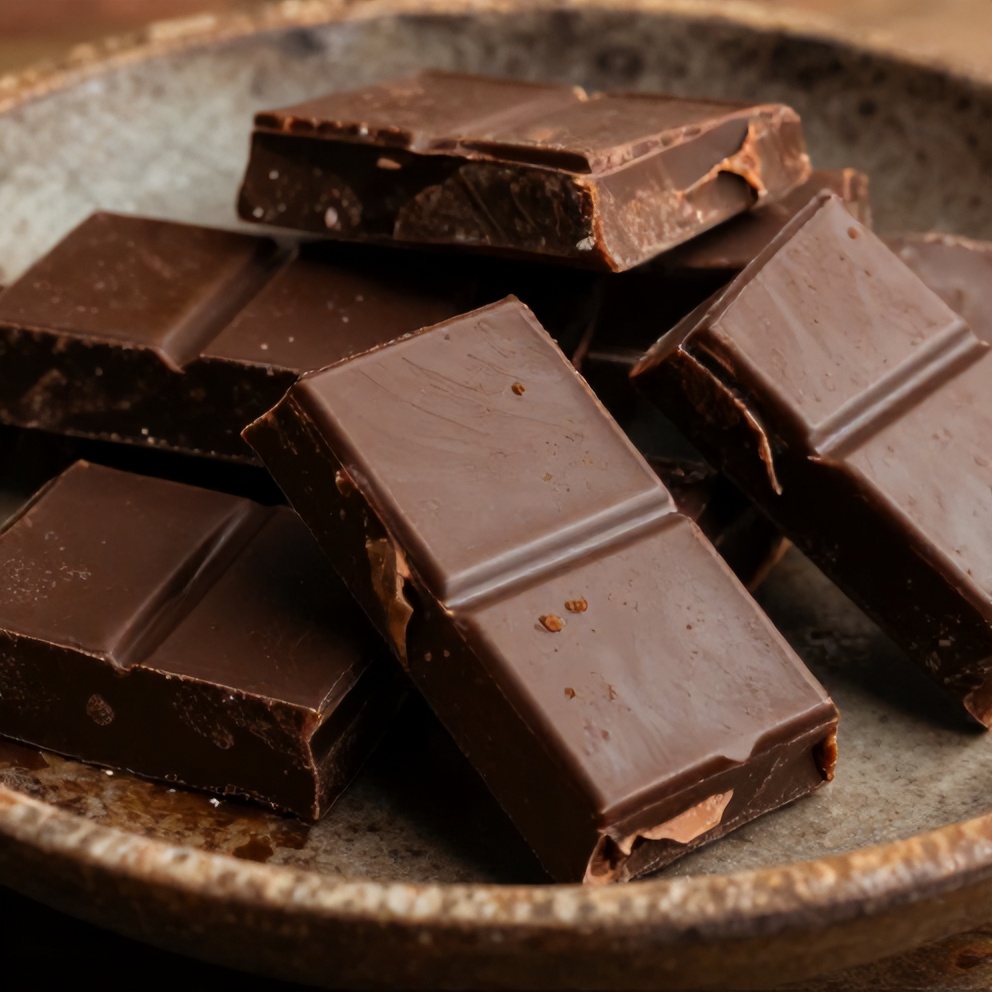 Homemade chocolate bars on a rustic plate
