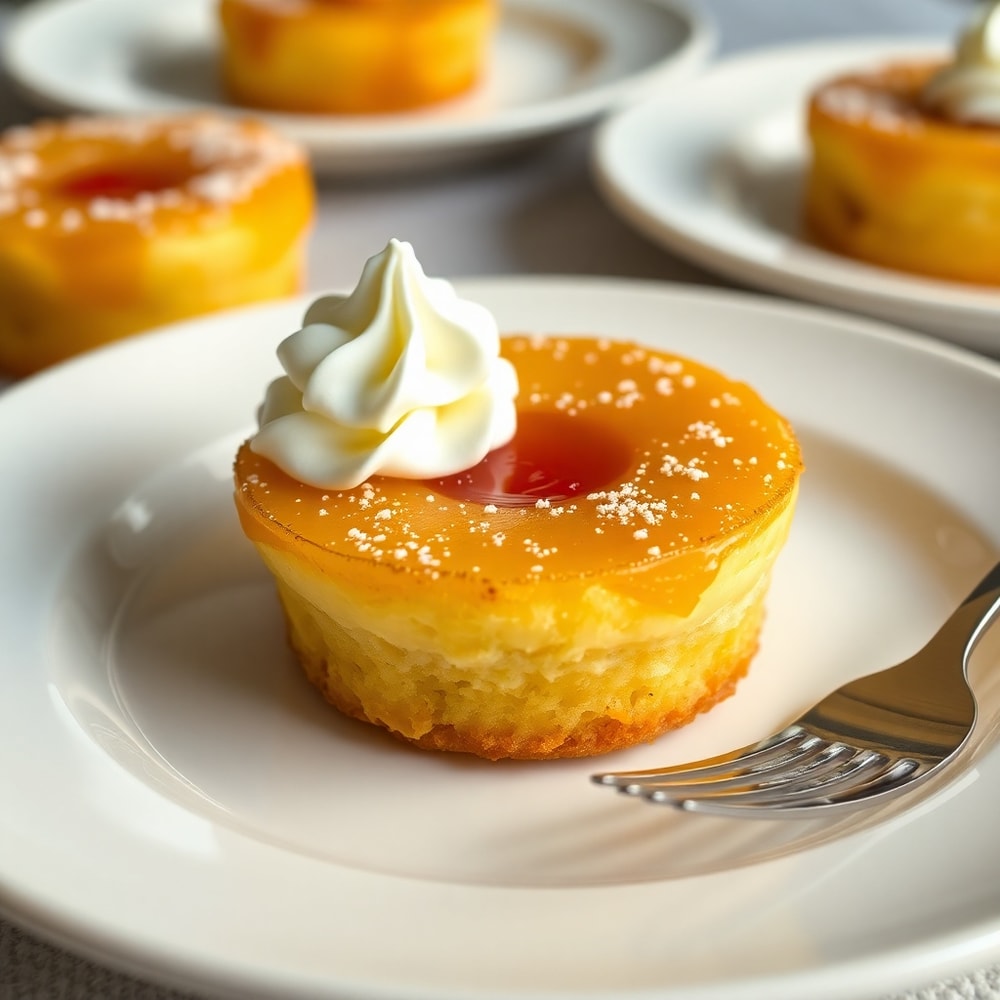 Pineapple Mascarpone Upside-Down Mini Cakes on a Plate