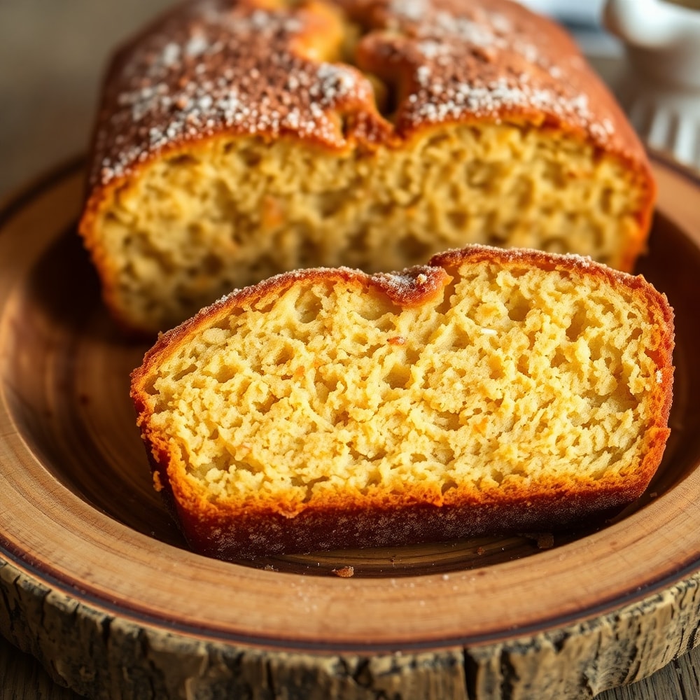 Sliced Easy Spiced Peach Bread on a plate