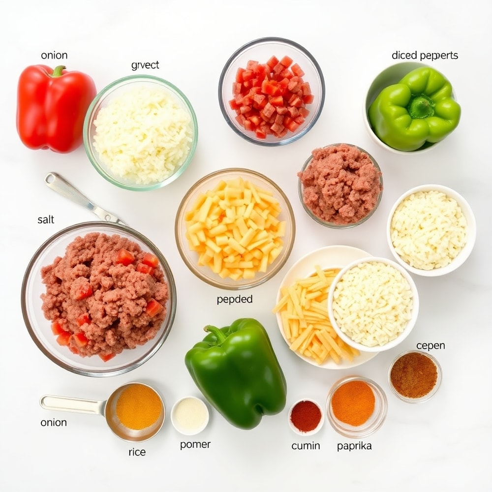 Raw ingredients for Easy Stuffed Bell Peppers