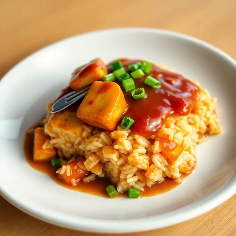 Served Teriyaki Tofu Rice Casserole