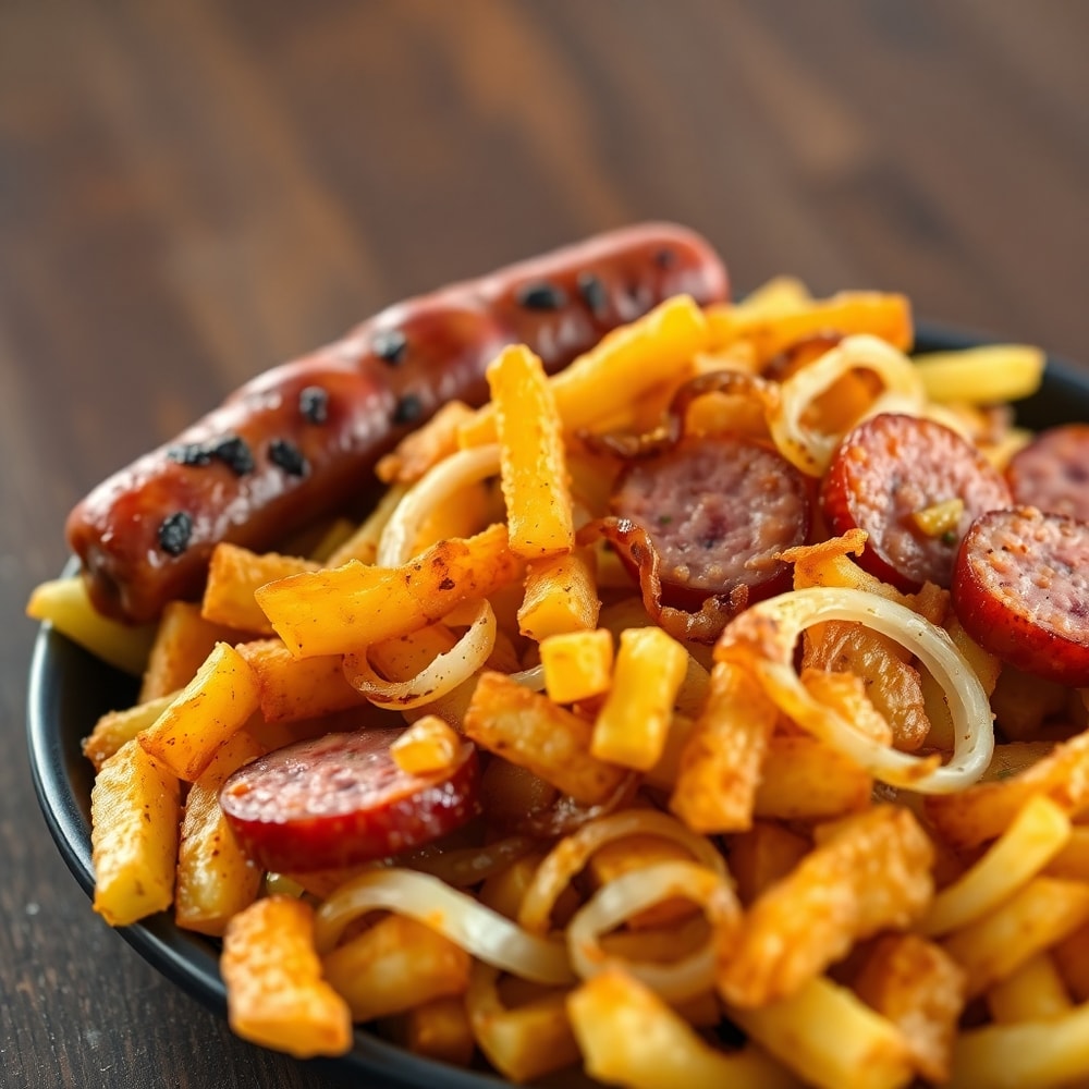 Fried Potatoes, Onions, and Smoked Polish Sausage