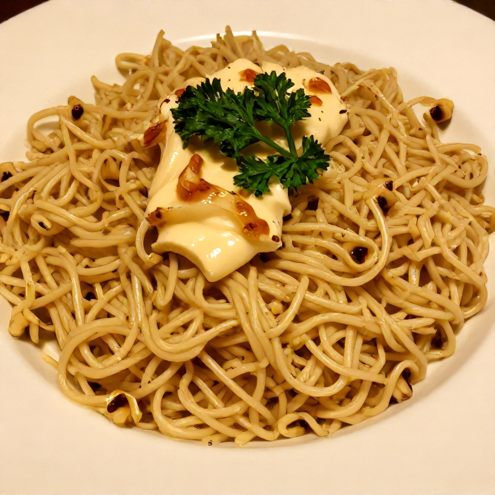 Plated serving of Garlic Butter One Pan Orzo on a white plate, garnished with fresh parsley.