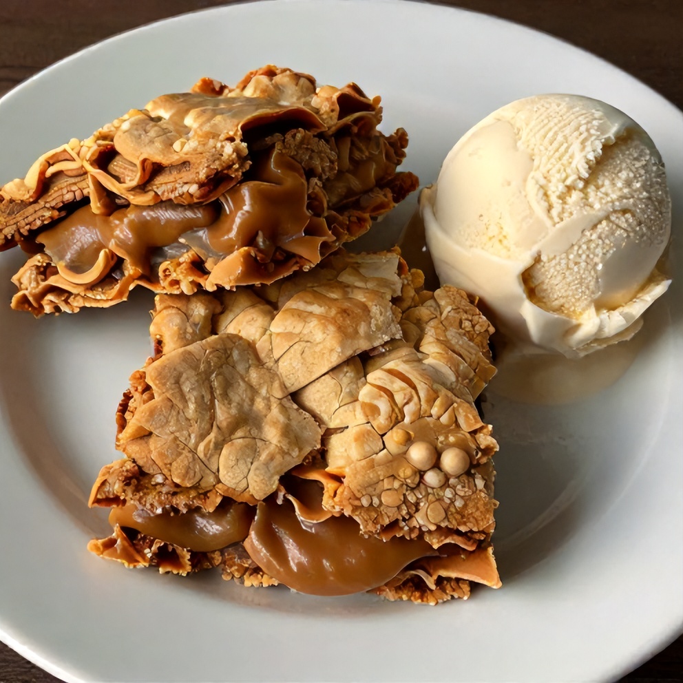 Chewy Butterscotch Blondies with a scoop of vanilla ice cream