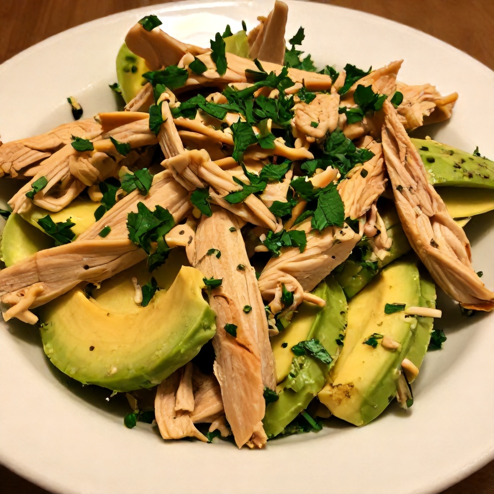 Plated healthy avocado chicken salad