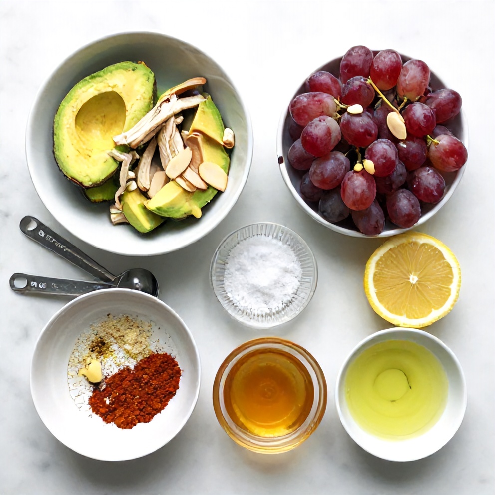 Raw ingredients for healthy avocado chicken salad
