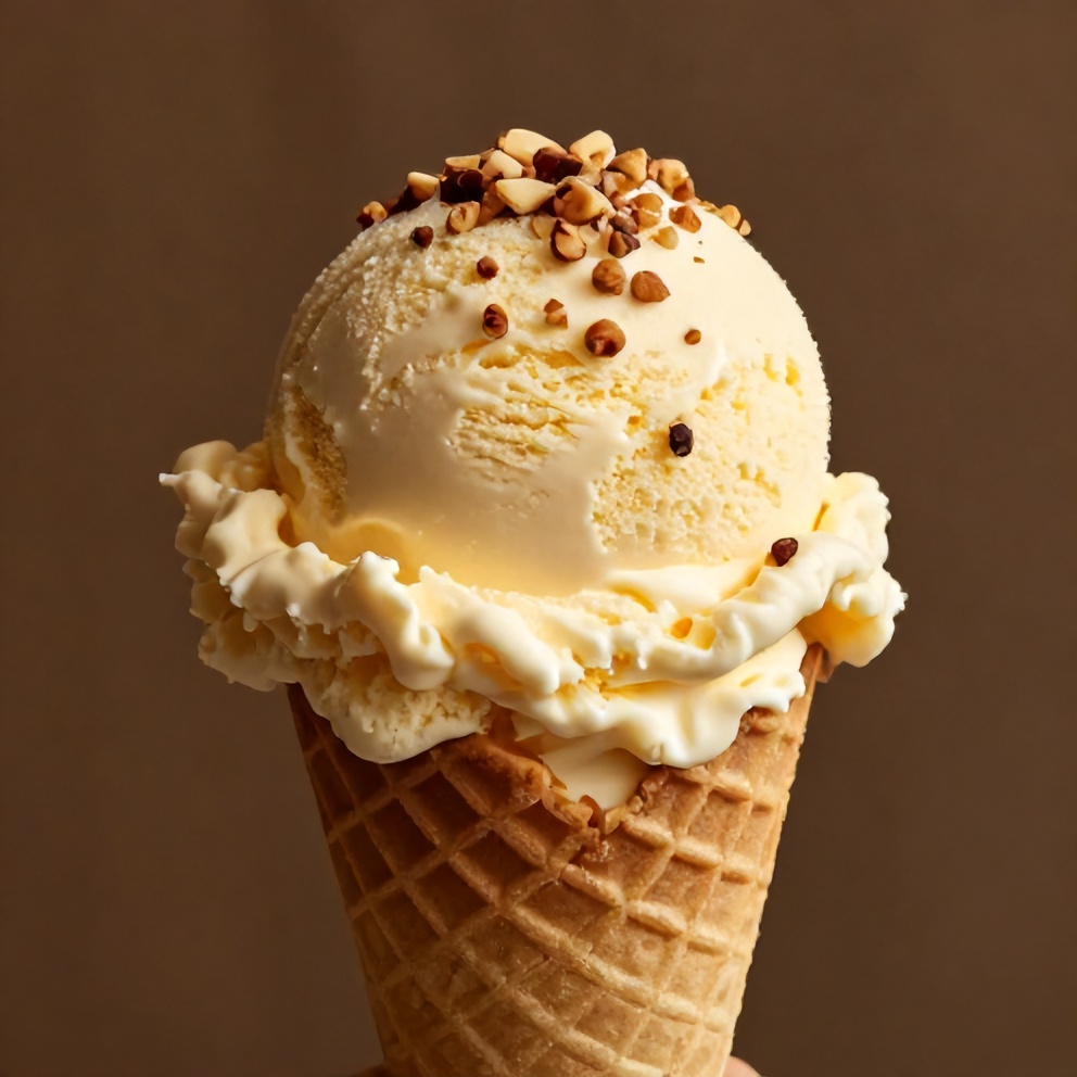 Scoop of honey lavender ice cream on a cone