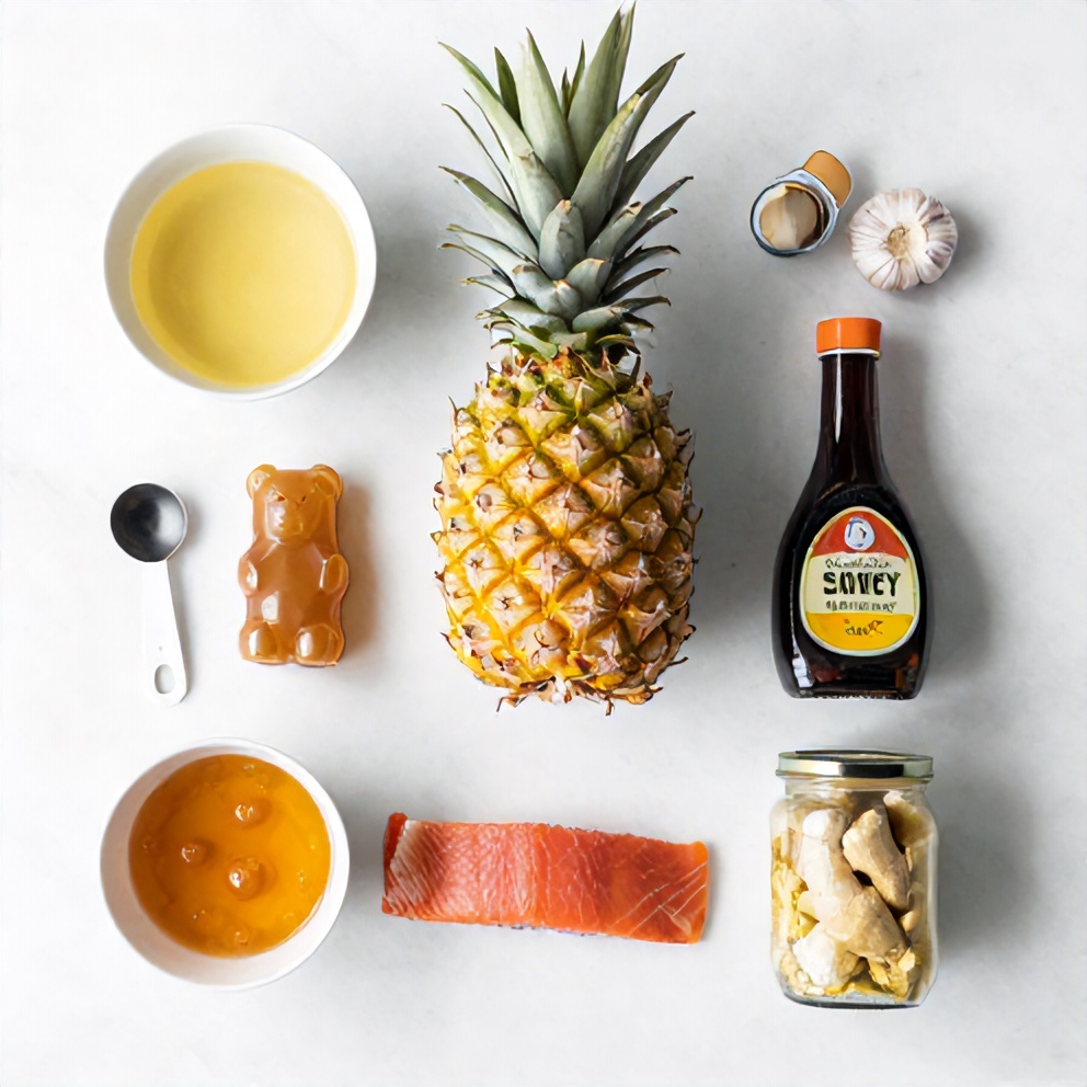 Raw ingredients for Honey Pineapple Salmon