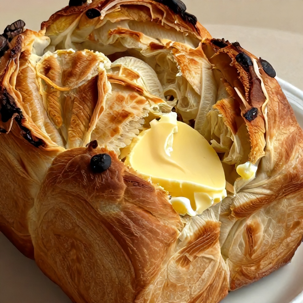 Plated Le Creuset bread oven loaves with butter