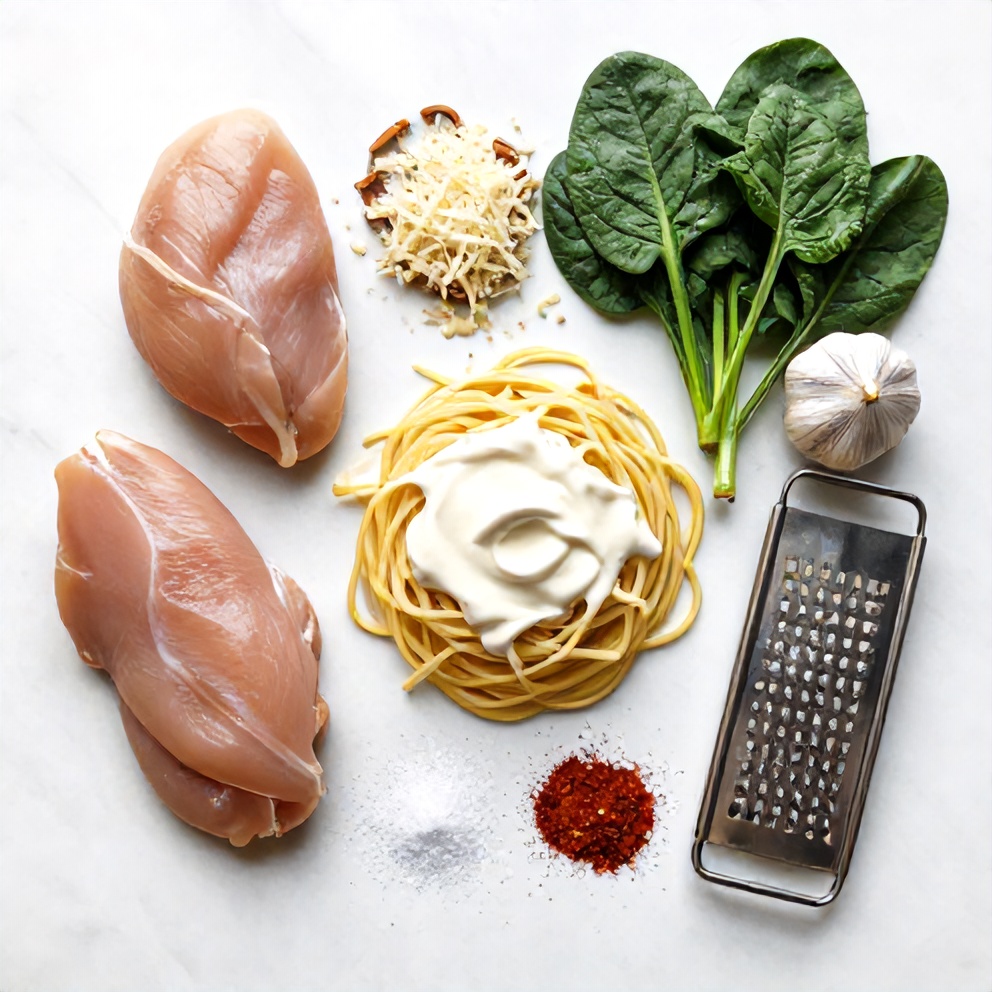 Raw ingredients for Monterey Chicken Spaghetti Pasta