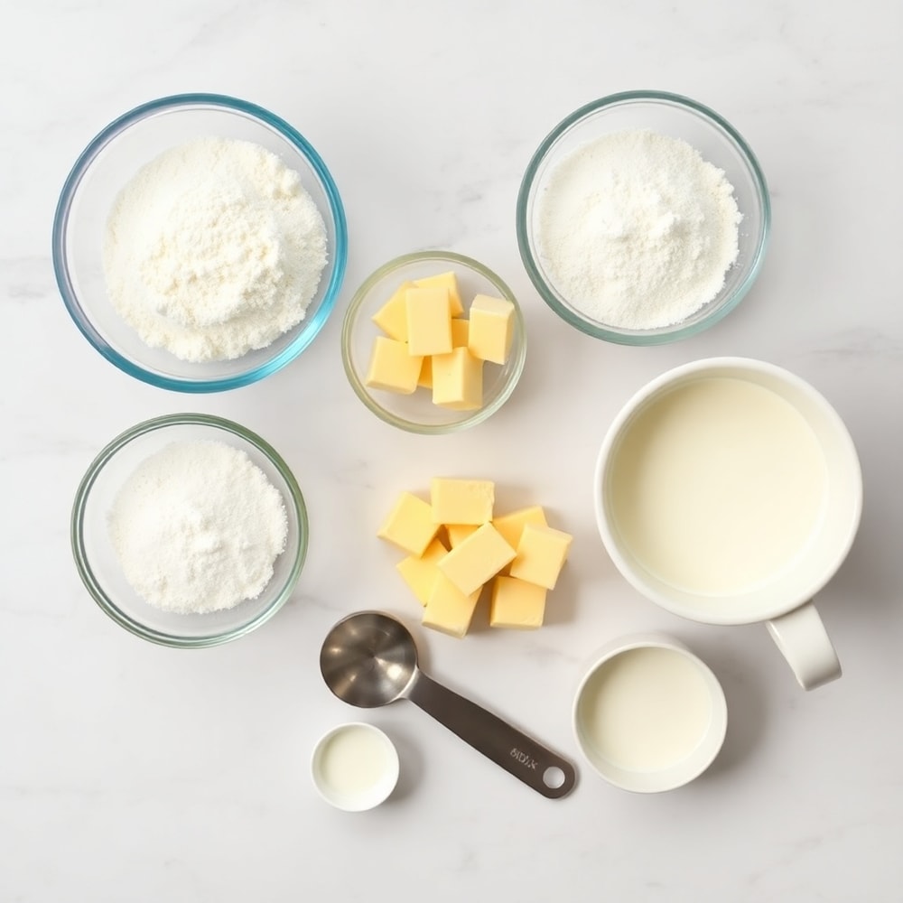 Orange scone cookies ingredients on a marble counter