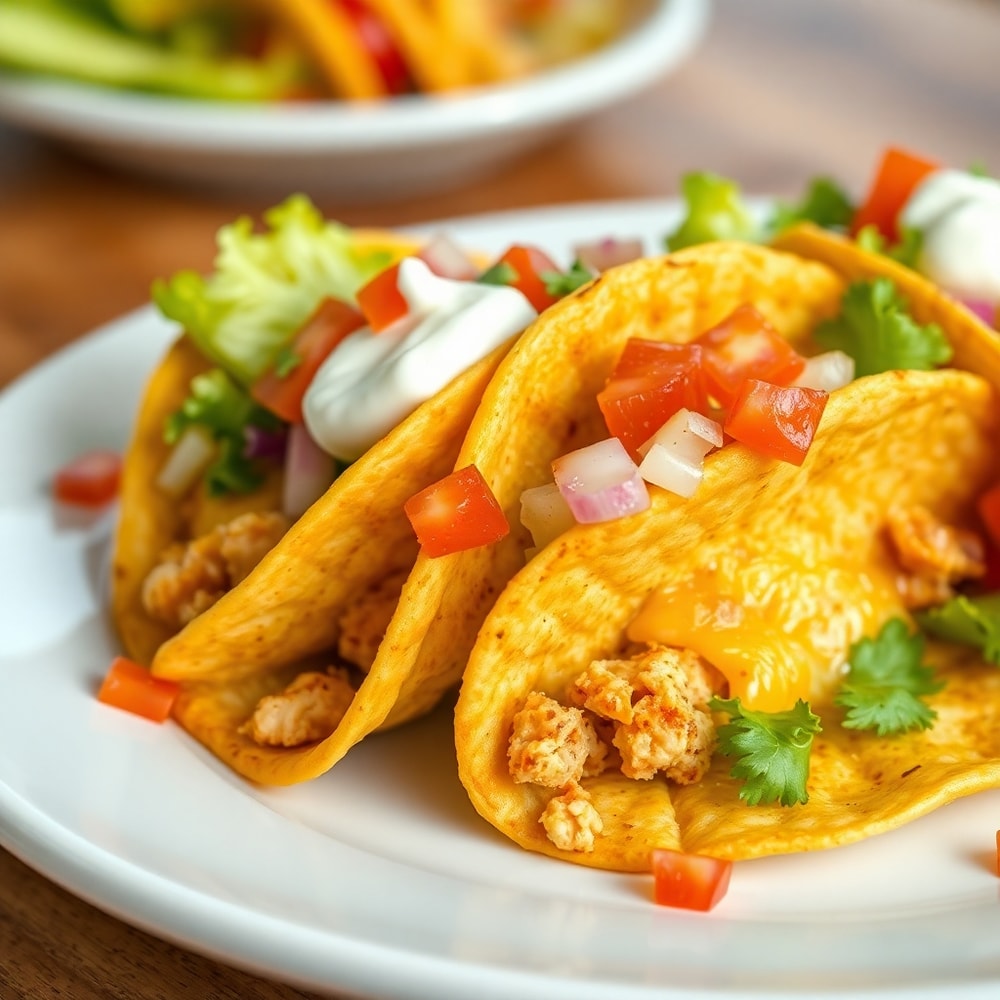 Plated serving of baked chicken bacon ranch tacos