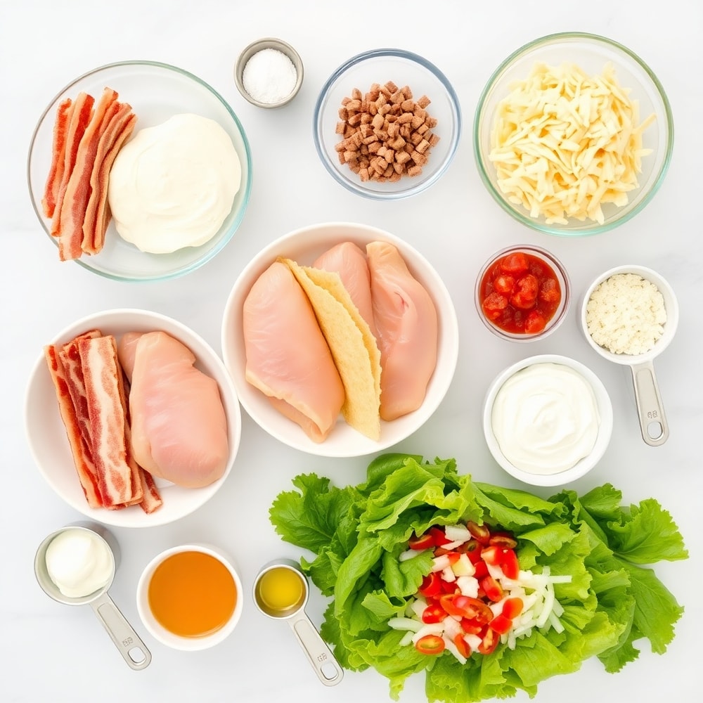Raw ingredients for oven-baked chicken bacon ranch tacos