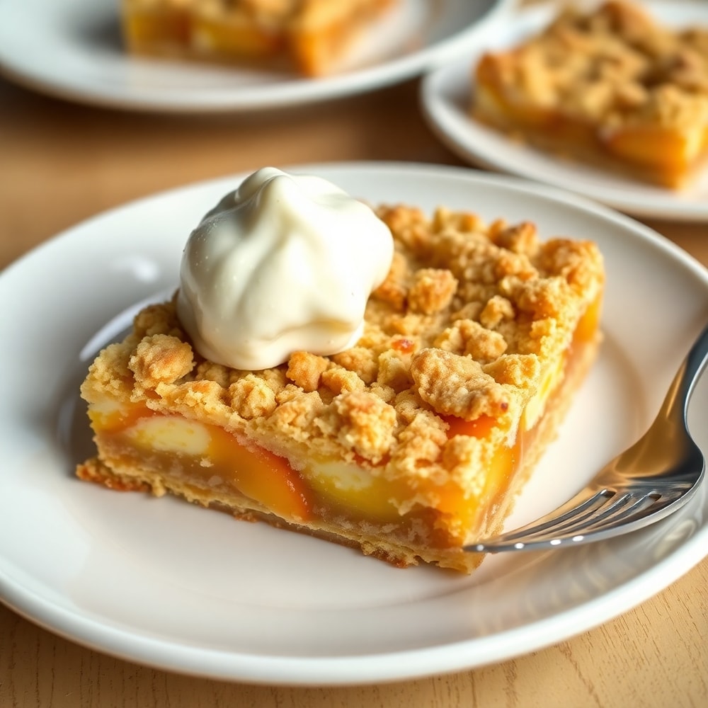 Peaches and Cream Crumble Bars Close Up