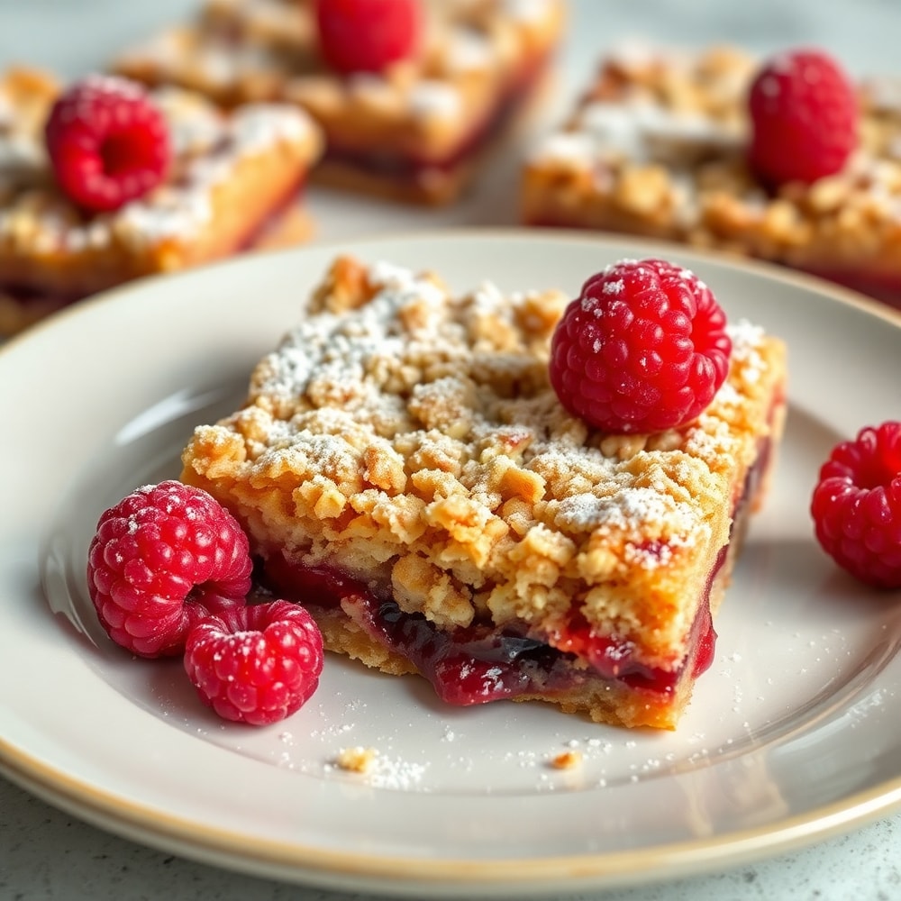 Plated Raspberry Oatmeal Crumble Bars