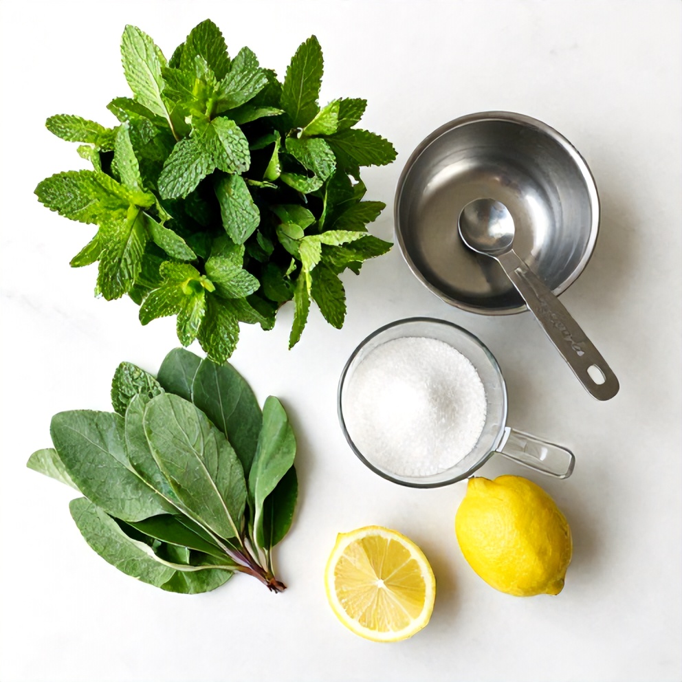 Raw ingredients for Mint Lemon Verbena Iced Tea