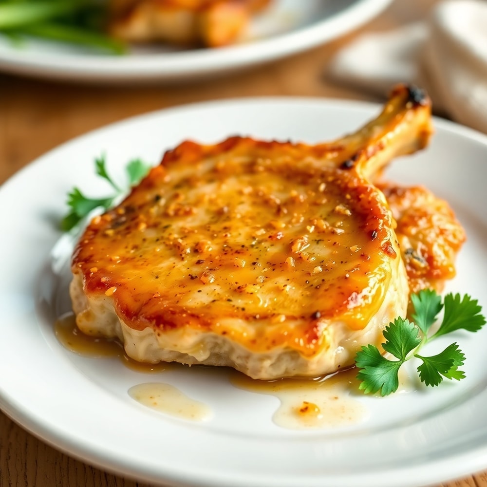 Plated Sheet Pan Lemon Garlic Pork Chops