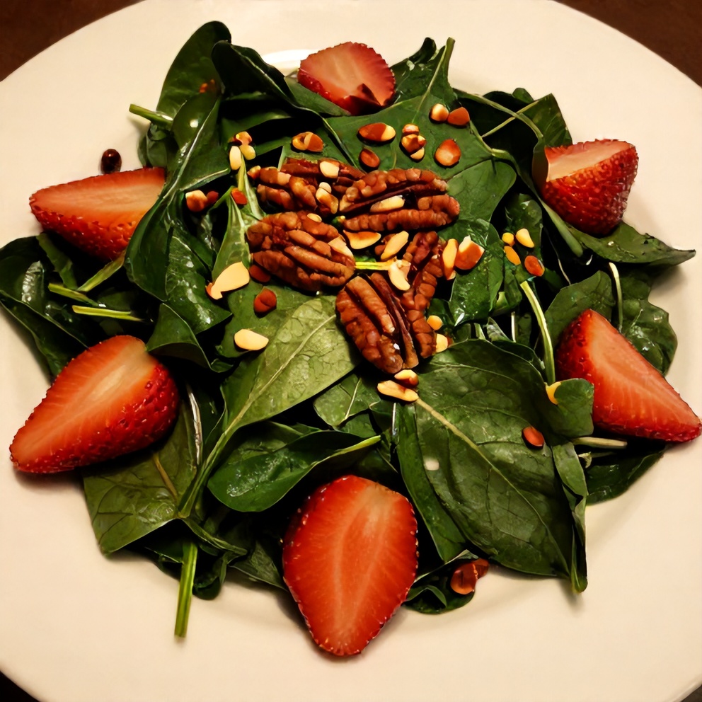 Close-up of Spinach Strawberry Salad with Pecans on a white plate