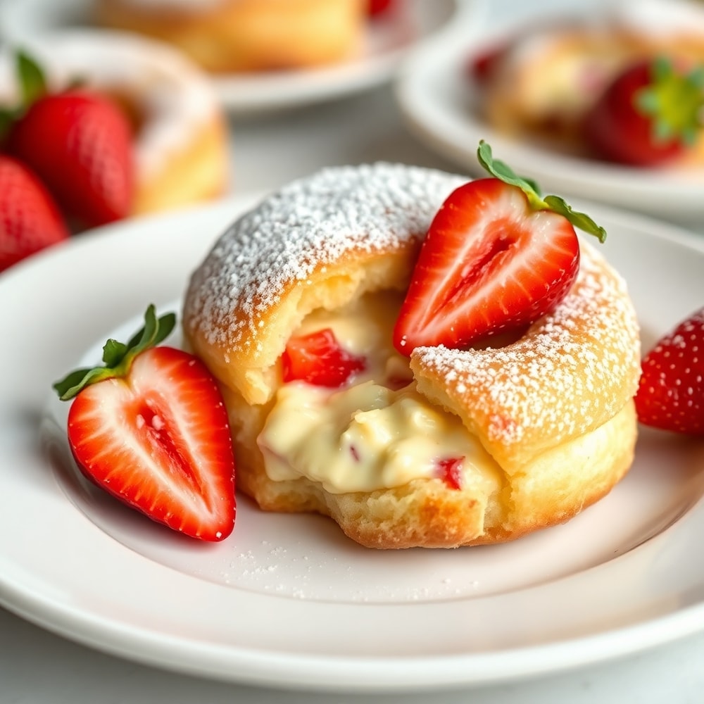 Strawberry Cheesecake Breakfast Rolls on a white plate