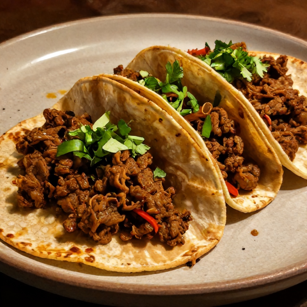 Finished taco meat with the extender, plated on a rustic plate