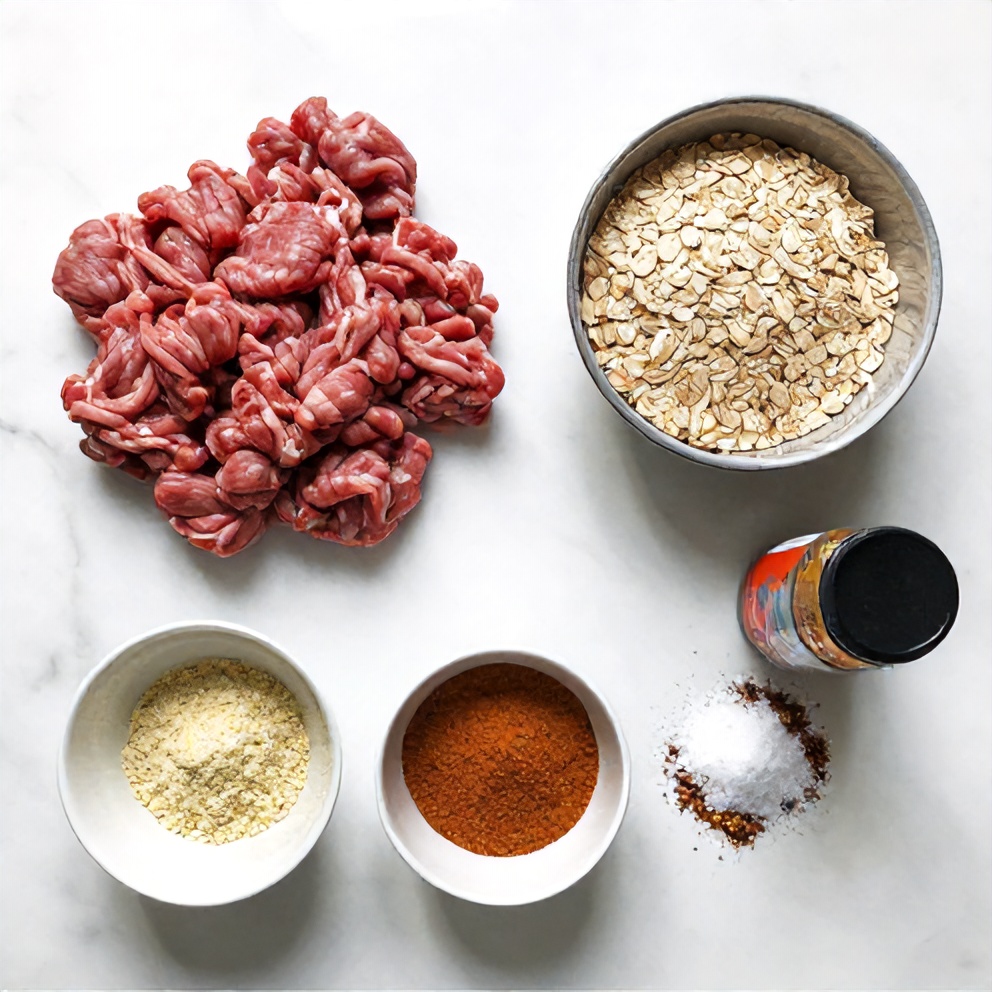 Raw ingredients for the ground meat extender recipe, arranged in a flat lay