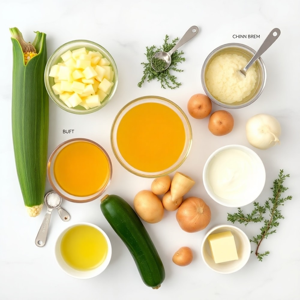 Raw Ingredients for Summer Corn and Zucchini Chowder
